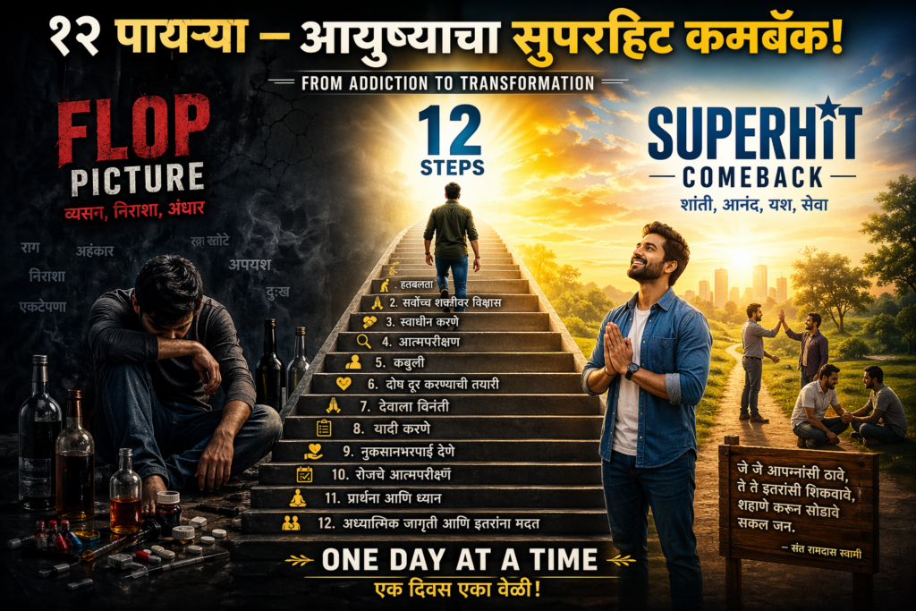 12 steps addiction recovery Marathi motivational transformation image